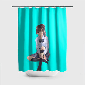 Штора 3D для ванной с принтом Anime girl , 100% полиэстер | плотность материала — 100 г/м2. Стандартный размер — 146 см х 180 см. По верхнему краю — пластиковые люверсы для креплений. В комплекте 10 пластиковых колец | anime girl | green | аниме | аниме тян на бирюзовом фоне | зеленый фон