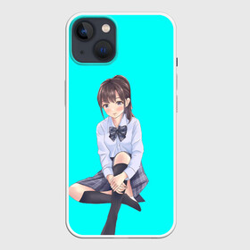 Чехол для iPhone 13 с принтом Anime girl ,  |  | anime girl | green | аниме | аниме тян на бирюзовом фоне | зеленый фон