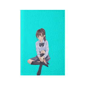 Обложка для паспорта матовая кожа с принтом Anime girl , натуральная матовая кожа | размер 19,3 х 13,7 см; прозрачные пластиковые крепления | Тематика изображения на принте: anime girl | green | аниме | аниме тян на бирюзовом фоне | зеленый фон