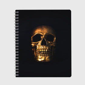 Тетрадь с принтом Golden Skull , 100% бумага | 48 листов, плотность листов — 60 г/м2, плотность картонной обложки — 250 г/м2. Листы скреплены сбоку удобной пружинной спиралью. Уголки страниц и обложки скругленные. Цвет линий — светло-серый
 | Тематика изображения на принте: golden | midas | skull | иллюстрация | черепа