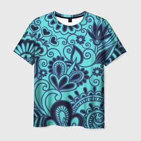 Мужская футболка 3D с принтом КрасиВая ХохЛома , 100% полиэфир | прямой крой, круглый вырез горловины, длина до линии бедер | красивая | кружево | рисунок | узоры | хохлома | цветы