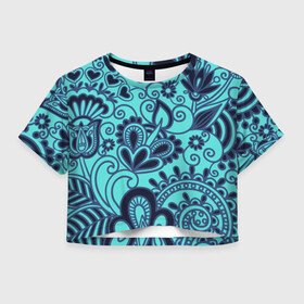 Женская футболка Crop-top 3D с принтом КрасиВая ХохЛома , 100% полиэстер | круглая горловина, длина футболки до линии талии, рукава с отворотами | красивая | кружево | рисунок | узоры | хохлома | цветы