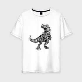 Женская футболка хлопок Oversize с принтом Тираннозавр узор Мандала , 100% хлопок | свободный крой, круглый ворот, спущенный рукав, длина до линии бедер
 | art | ethnic | grunge | mandala | pattern | pop culture | rex | science | t rex | tribal | tyrannosaurus rex | vintage | арт | вензеля | винтаж | гранж | динозавр | наука | паттерн | популярная культура | теропод | ти рекс | тиранозавр | тирекс | хищник |