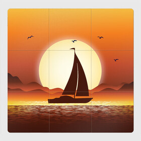Магнитный плакат 3Х3 с принтом Кораблик на закате , Полимерный материал с магнитным слоем | 9 деталей размером 9*9 см | sailboat | ship | ships | кораблик | корабль | лодка | парус | парусная лодка | тату | татуировка