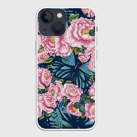 Чехол для iPhone 13 mini с принтом Пионы ,  |  | бабочка | лето | насекомые | пионы | природа | растения | цветы