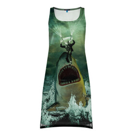 Платье-майка 3D с принтом Shark Attack Акула атакует , 100% полиэстер | полуприлегающий силуэт, широкие бретели, круглый вырез горловины, удлиненный подол сзади. | attack | shark | акула | атака | парашютист | челюсти