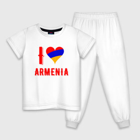 Детская пижама хлопок с принтом I Love Armenia , 100% хлопок |  брюки и футболка прямого кроя, без карманов, на брюках мягкая резинка на поясе и по низу штанин
 | armenia | armenya | love | арарат | армения | армяне | армянин | арцах | горы | ереван | кавказ | любовь | народ | саркисян | сердце | ссср | страна | флаг