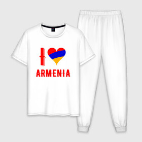 Мужская пижама хлопок с принтом I Love Armenia , 100% хлопок | брюки и футболка прямого кроя, без карманов, на брюках мягкая резинка на поясе и по низу штанин
 | armenia | armenya | love | арарат | армения | армяне | армянин | арцах | горы | ереван | кавказ | любовь | народ | саркисян | сердце | ссср | страна | флаг