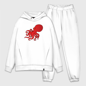 Мужской костюм хлопок OVERSIZE с принтом Осьминог красный ,  |  | cute | octopus | милый | морское | осьминог | осьминожка | паттерн | тентакли | щупальца