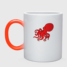 Кружка хамелеон с принтом Осьминог красный , керамика | меняет цвет при нагревании, емкость 330 мл | Тематика изображения на принте: cute | octopus | милый | морское | осьминог | осьминожка | паттерн | тентакли | щупальца