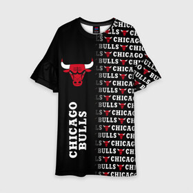 Детское платье 3D с принтом CHICAGO BULLS [7] , 100% полиэстер | прямой силуэт, чуть расширенный к низу. Круглая горловина, на рукавах — воланы | Тематика изображения на принте: basketball | bulls | chicago | chicago bulls | jordan | nba | баскетбол | джордан | нба | чикаго буллз