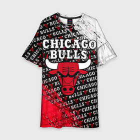 Детское платье 3D с принтом CHICAGO BULLS [6] , 100% полиэстер | прямой силуэт, чуть расширенный к низу. Круглая горловина, на рукавах — воланы | basketball | bulls | chicago | chicago bulls | jordan | nba | баскетбол | джордан | нба | чикаго буллз