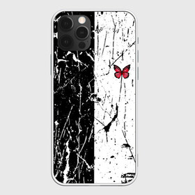 Чехол для iPhone 12 Pro Max с принтом ЧБ ГРАНЖ RED BUTTERFLY (Z) , Силикон |  | abstract | geometry | geometry stripes | grunge | red butterfly | texture | абстракция | бабочка | брызги | геометрические полосы | геометрия | гранж | краска | красная бабочка | потертости | текстура