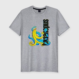 Мужская футболка хлопок Slim с принтом Bananopus , 92% хлопок, 8% лайкра | приталенный силуэт, круглый вырез ворота, длина до линии бедра, короткий рукав | banana | octopus | банан | осьминог