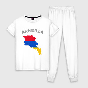 Женская пижама хлопок с принтом Карта Армении , 100% хлопок | брюки и футболка прямого кроя, без карманов, на брюках мягкая резинка на поясе и по низу штанин | armenia | armenya | арарат | армения | армяне | армянин | арцах | горы | ереван | кавказ | народ | саркисян | ссср | страна | флаг