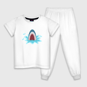 Детская пижама хлопок с принтом Акула из-под воды , 100% хлопок |  брюки и футболка прямого кроя, без карманов, на брюках мягкая резинка на поясе и по низу штанин
 | shark | акула | акулы | жители | клыки | море | морские | океан | рыба