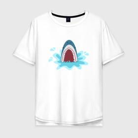 Мужская футболка хлопок Oversize с принтом Акула из-под воды , 100% хлопок | свободный крой, круглый ворот, “спинка” длиннее передней части | shark | акула | акулы | жители | клыки | море | морские | океан | рыба