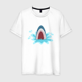 Мужская футболка хлопок с принтом Акула из-под воды , 100% хлопок | прямой крой, круглый вырез горловины, длина до линии бедер, слегка спущенное плечо. | Тематика изображения на принте: shark | акула | акулы | жители | клыки | море | морские | океан | рыба