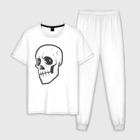 Мужская пижама хлопок с принтом Хмурый Аякс , 100% хлопок | брюки и футболка прямого кроя, без карманов, на брюках мягкая резинка на поясе и по низу штанин
 | skull | иллюстрация | стикер | ужастик | череп