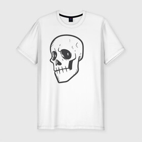 Мужская футболка хлопок Slim с принтом Хмурый Аякс , 92% хлопок, 8% лайкра | приталенный силуэт, круглый вырез ворота, длина до линии бедра, короткий рукав | Тематика изображения на принте: skull | иллюстрация | стикер | ужастик | череп