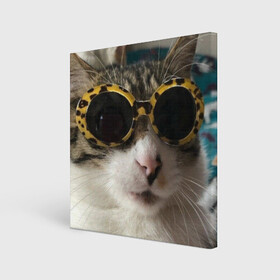 Холст квадратный с принтом Мем про кота , 100% ПВХ |  | в очках | киса селфи | кот | мем | милый | прикол