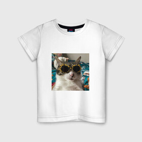 Детская футболка хлопок с принтом Мем про кота , 100% хлопок | круглый вырез горловины, полуприлегающий силуэт, длина до линии бедер | Тематика изображения на принте: в очках | киса селфи | кот | мем | милый | прикол
