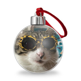 Ёлочный шар с принтом Мем про кота , Пластик | Диаметр: 77 мм | в очках | киса селфи | кот | мем | милый | прикол