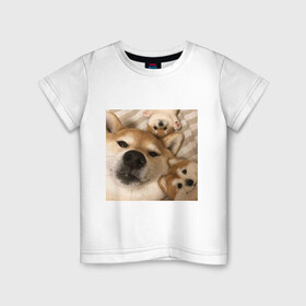 Детская футболка хлопок с принтом Мем про собак , 100% хлопок | круглый вырез горловины, полуприлегающий силуэт, длина до линии бедер | Тематика изображения на принте: белый | игрушки мягкие | мем | милый | прикол | сиба ину | собака