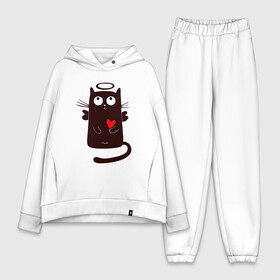 Женский костюм хлопок Oversize с принтом Angel Cat ,  |  | animal | cat | cute | kitty | meow | ангел | друг | животные | киска | китти | кот | котенок | котик | котэ | кошечка | кошка | любовь | милый | мур | мяу | питомец | сердце