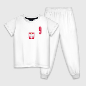 Детская пижама хлопок с принтом Lewandowski 9 , 100% хлопок |  брюки и футболка прямого кроя, без карманов, на брюках мягкая резинка на поясе и по низу штанин
 | football | польша | польша футбол | футбол | футбольный клуб | футбольшый клуб польши