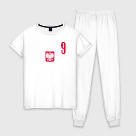 Женская пижама хлопок с принтом Lewandowski 9 , 100% хлопок | брюки и футболка прямого кроя, без карманов, на брюках мягкая резинка на поясе и по низу штанин | football | польша | польша футбол | футбол | футбольный клуб | футбольшый клуб польши