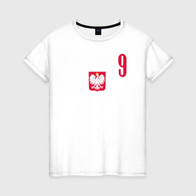 Женская футболка хлопок с принтом Lewandowski 9 , 100% хлопок | прямой крой, круглый вырез горловины, длина до линии бедер, слегка спущенное плечо | football | польша | польша футбол | футбол | футбольный клуб | футбольшый клуб польши