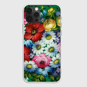 Чехол для iPhone 12 Pro Max с принтом Ромашки на зеленом фоне , Силикон |  | декоративная роспись | живопись | жостово | жостовская роспись | ромашки | цветы