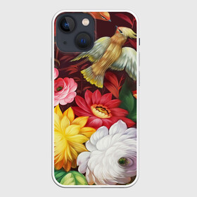 Чехол для iPhone 13 mini с принтом Птица и цветы ,  |  | декоративная роспись | живопись | жостово | жостовская роспись | птичка | цветы