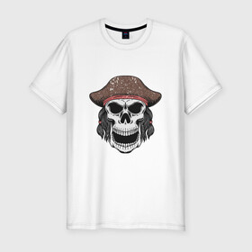 Мужская футболка хлопок Slim с принтом Череп пирата , 92% хлопок, 8% лайкра | приталенный силуэт, круглый вырез ворота, длина до линии бедра, короткий рукав | captain | pirate | skull | капитан | пират | череп | штурвал