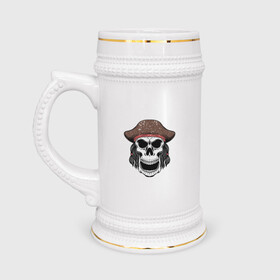 Кружка пивная с принтом Череп пирата ,  керамика (Материал выдерживает высокую температуру, стоит избегать резкого перепада температур) |  объем 630 мл | captain | pirate | skull | капитан | пират | череп | штурвал