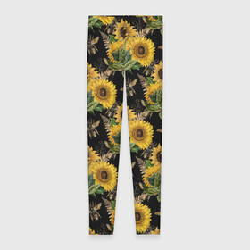 Леггинсы 3D с принтом Fashion Sunflowers and bees , 80% полиэстер, 20% эластан | Эластичный пояс, зауженные к низу, низкая посадка | black | fashion | flowers | flowers lovers | sunflower | sunflowers | букет подсолнухов | весенние подсолнухи | жёлтые подсолнухи | летние подсолнухи | летние цветы | насекомые | подсолнечник | подсолнухи
