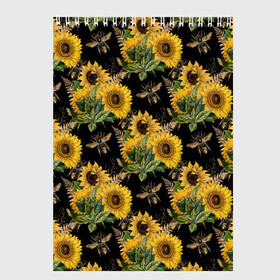 Скетчбук с принтом Fashion Sunflowers and bees , 100% бумага
 | 48 листов, плотность листов — 100 г/м2, плотность картонной обложки — 250 г/м2. Листы скреплены сверху удобной пружинной спиралью | black | fashion | flowers | flowers lovers | sunflower | sunflowers | букет подсолнухов | весенние подсолнухи | жёлтые подсолнухи | летние подсолнухи | летние цветы | насекомые | подсолнечник | подсолнухи