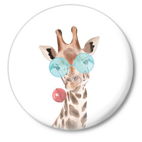 Значок с принтом Жираф в очках ,  металл | круглая форма, металлическая застежка в виде булавки | животные | жираф | звери | конфета | очки | чупа чупс