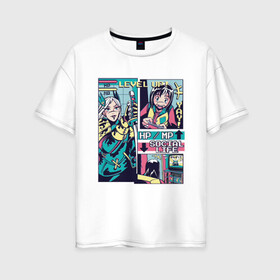Женская футболка хлопок Oversize с принтом Vaporwave Anime Level UP , 100% хлопок | свободный крой, круглый ворот, спущенный рукав, длина до линии бедер
 | art | hp mp | japan | japanese | landscape | social life | tokyo | арт | вапорвейв | девочка из манги | здоровье | комиксы | компьютер | мана | манга | паровая волна | персонаж аниме | приставка | рисунок в стиле аниме