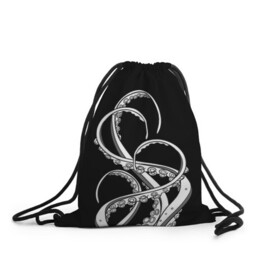 Рюкзак-мешок 3D с принтом Octopus Black and White , 100% полиэстер | плотность ткани — 200 г/м2, размер — 35 х 45 см; лямки — толстые шнурки, застежка на шнуровке, без карманов и подкладки | fish | kraken | ocean spirit | octopus | sea | summer | вода | водный мир | животные | зверь | кальмар | кракен | лето | монстр | море | морская живность | морские обитатели | осьминог | отпуск | рыба | черно белый | чуд