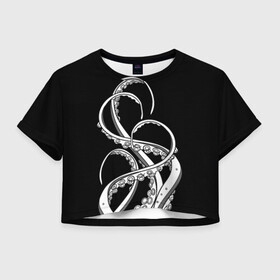 Женская футболка Crop-top 3D с принтом Octopus Black and White , 100% полиэстер | круглая горловина, длина футболки до линии талии, рукава с отворотами | fish | kraken | ocean spirit | octopus | sea | summer | вода | водный мир | животные | зверь | кальмар | кракен | лето | монстр | море | морская живность | морские обитатели | осьминог | отпуск | рыба | черно белый | чуд