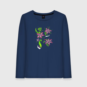 Женский лонгслив хлопок с принтом Four flowers , 100% хлопок |  | flowers | природа | растения | розовый цветок | цветы