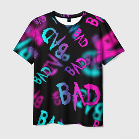 Мужская футболка 3D с принтом BAD , 100% полиэфир | прямой крой, круглый вырез горловины, длина до линии бедер | Тематика изображения на принте: граффити | неоновая надпись | пафосная надпись | прикольная надпись | холодные цвета