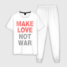 Мужская пижама хлопок с принтом MAKE LOVE NOT WAR , 100% хлопок | брюки и футболка прямого кроя, без карманов, на брюках мягкая резинка на поясе и по низу штанин
 | love | make | peace | text | war | word | война | любовь | мир | надписи | оружие | популярные | сердце | текст | хиппи