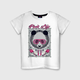 Детская футболка хлопок с принтом PINK LIFE , 100% хлопок | круглый вырез горловины, полуприлегающий силуэт, длина до линии бедер | black | fashion | girl | life | panda | pink | roses | text | white | женский | жизнь | лето | мода | очки | панда | розовый | розы | стиль | узор