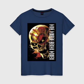 Женская футболка хлопок с принтом Five Finger Death Punch , 100% хлопок | прямой крой, круглый вырез горловины, длина до линии бедер, слегка спущенное плечо | fangs | groove metal | group | jaw | rock | skull | star | грув металл | группа | звезда | клыки | пасть | рок | череп
