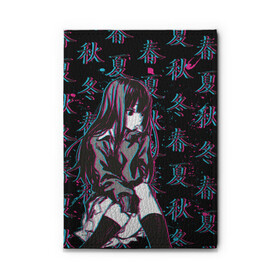 Обложка для автодокументов с принтом Sad Anime Girl , натуральная кожа |  размер 19,9*13 см; внутри 4 больших “конверта” для документов и один маленький отдел — туда идеально встанут права | anime | chan | girl | glitch | hieroglyph | seasons | waifu | аниме | вайфу | времена | глитч | года | иероглиф | тян