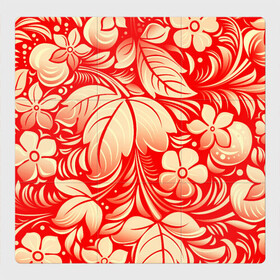 Магнитный плакат 3Х3 с принтом НАЦИОНАЛЬНЫЙ УЗОР , Полимерный материал с магнитным слоем | 9 деталей размером 9*9 см | flowers | national | red | russia | white | белый | красный | листья | национальный | россия | узор | хохлома | цветы