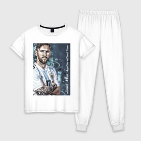 Женская пижама хлопок с принтом Lionel Messi , 100% хлопок | брюки и футболка прямого кроя, без карманов, на брюках мягкая резинка на поясе и по низу штанин | barcelona | football | forward | messi | star | барселона | звезда | месси | нападающий | футбол